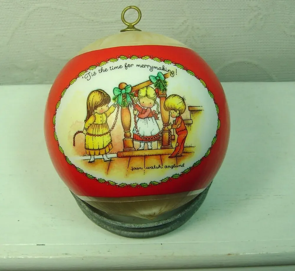 VINTAGE HALLMARK JOAN WALSH ANGLUND SATIN BALL ORNAMENT-CHRISTMAS 1981